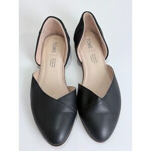 TOMS Women's Black Leather Pointed Toe Fabric Accent D'Orsay Flats Shoes W7